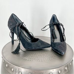 Guess black stilettos with ties around legs